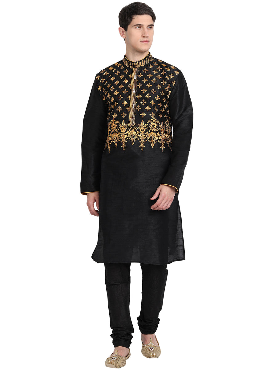 Golden kurta black pajama sales